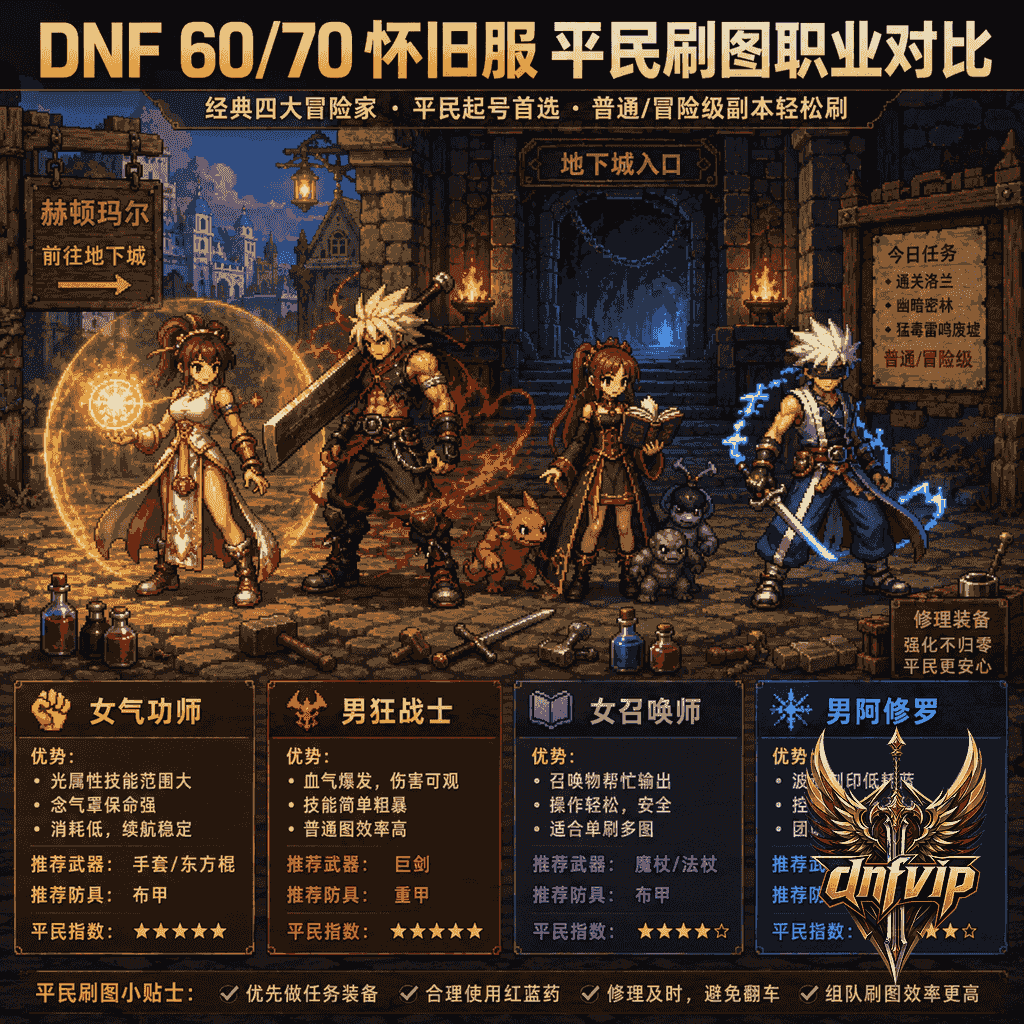 dnf怀旧服平民刷图职业对比