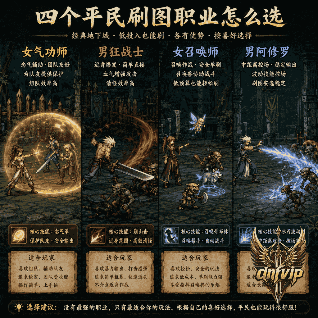 四个适合平民刷图的怀旧职业展示各自技能特点和适用场景