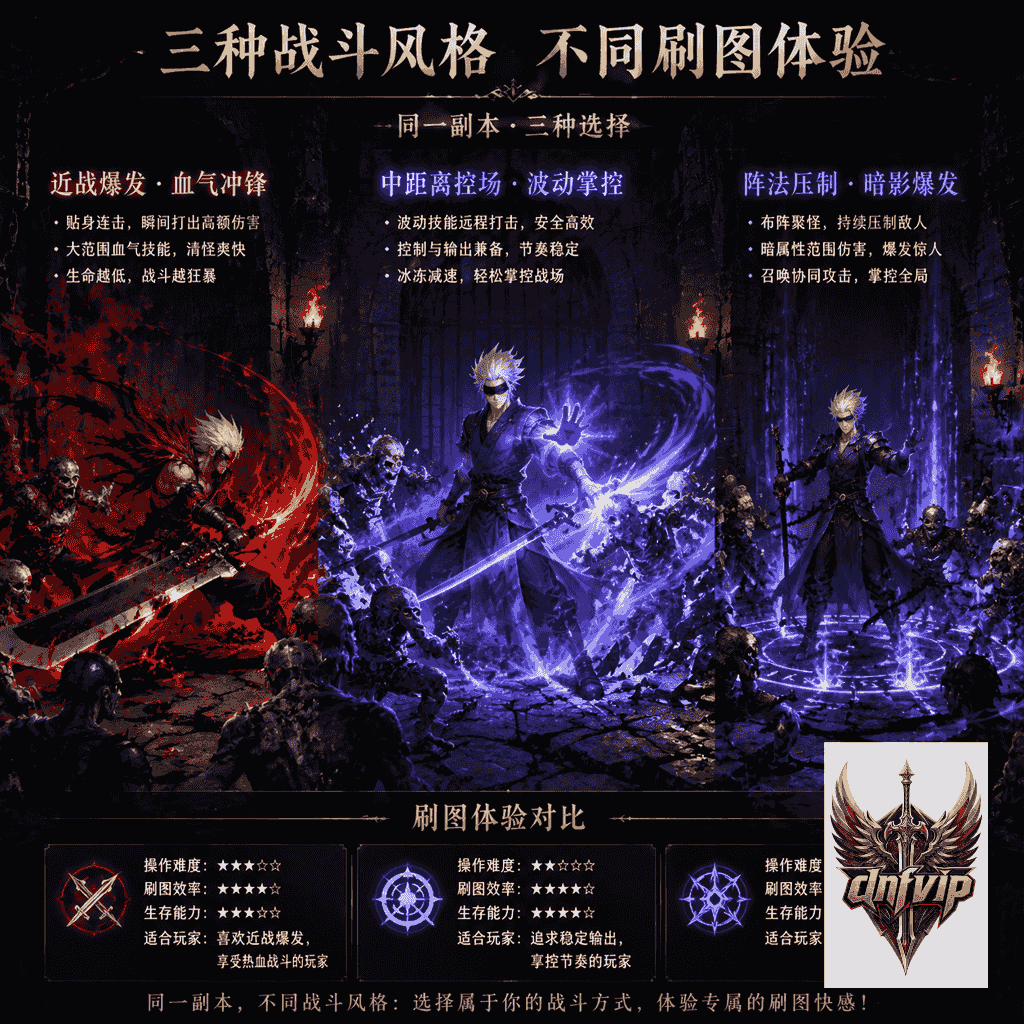 鬼剑士系三职业刷图风格对比:阿修罗远程控场、狂战士近战爆发、鬼泣阵法输出
