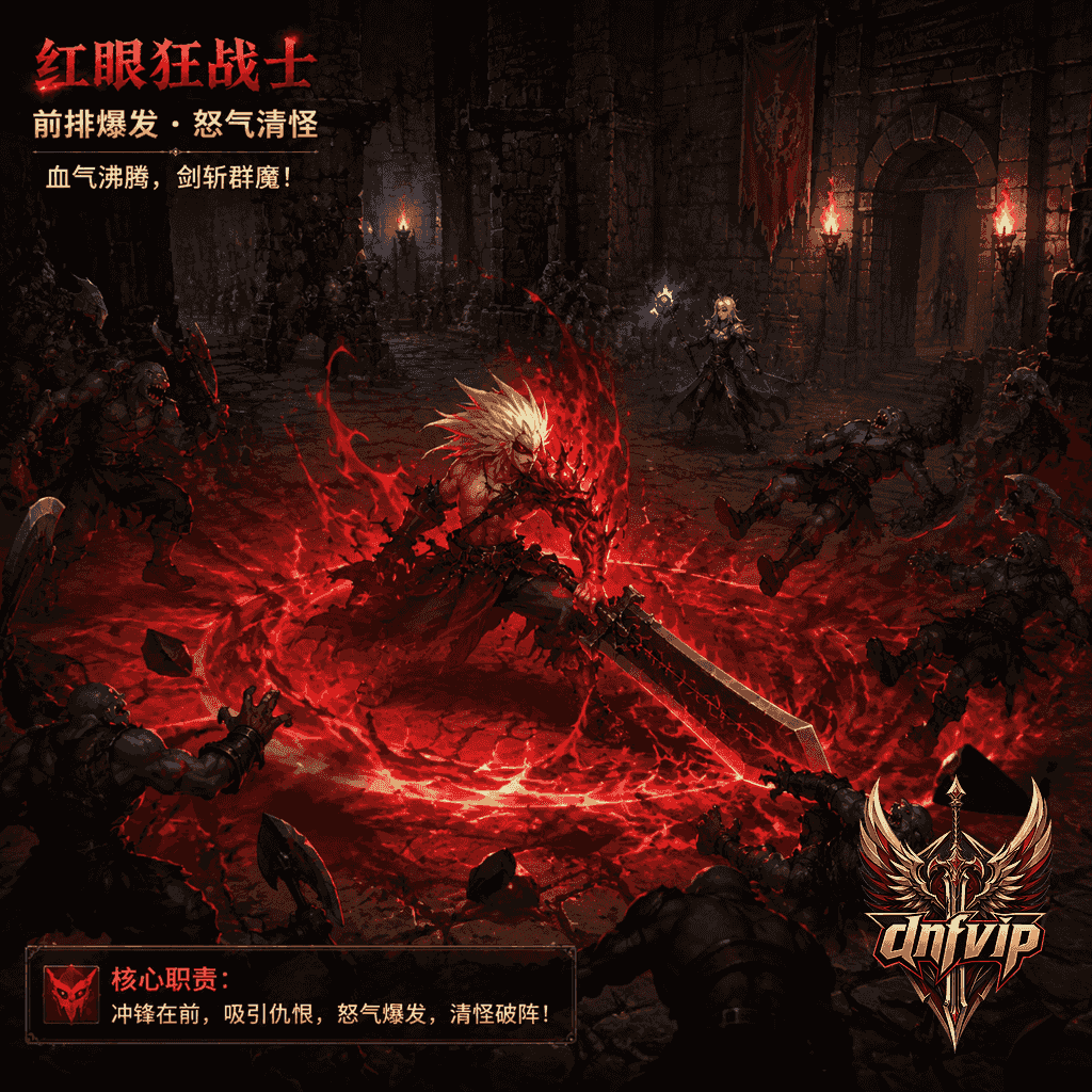 狂战士在经典地下城前排释放怒气爆发，队友在后方配合清怪