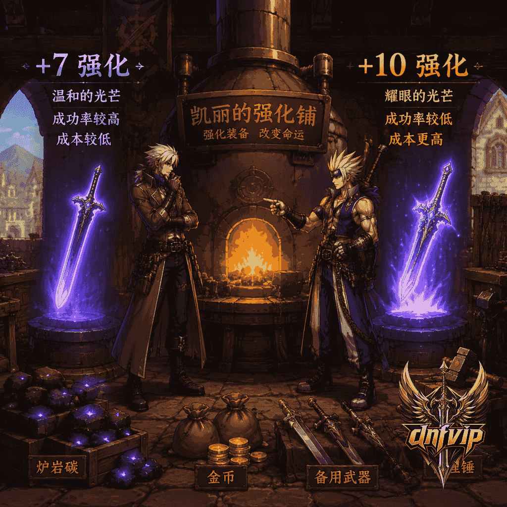 怀旧服强化炉旁，冒险家对比加7和加10武器的投入与提升