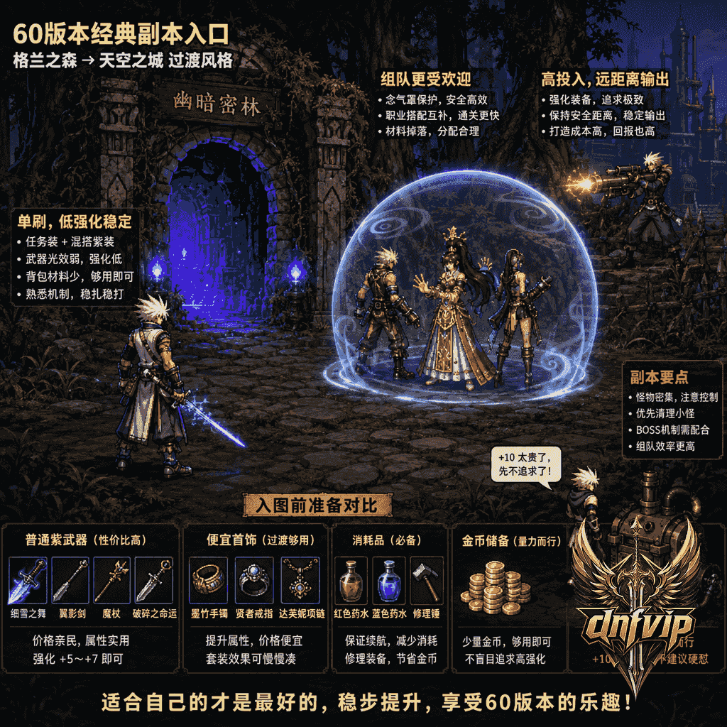 怀旧地下城门口展示单刷和组队搬砖时的装备投入差异