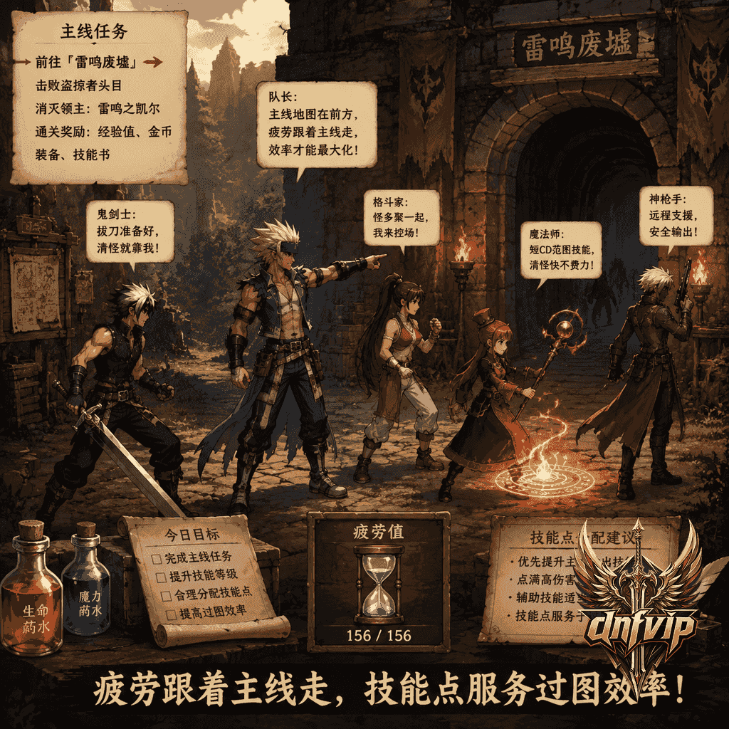 低等级冒险家在主线地下城门口规划疲劳值,优先选择适合当前等级的副本路线。